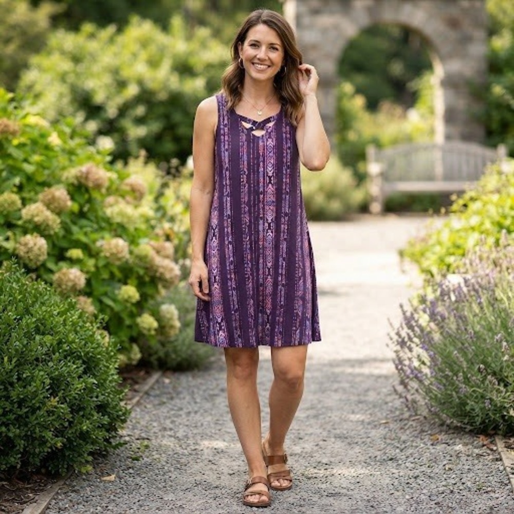 Mudd Womens Small Purple Tribal Geometric Lattice Neck A-Line Sleeveless Dress